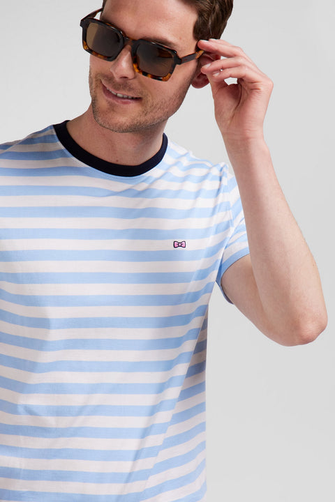 T-shirt manches courtes rayé bleu en coton Pima - Image 3