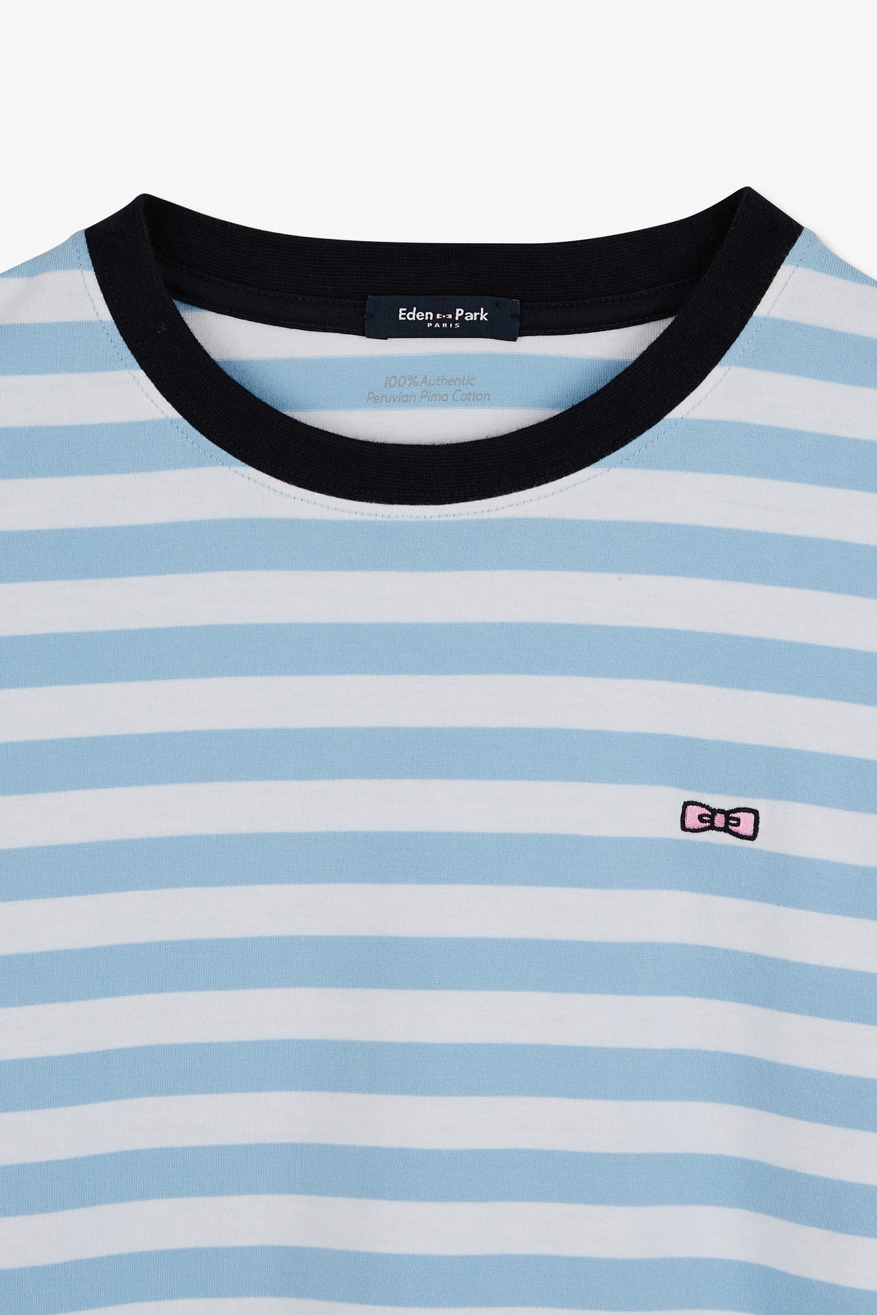 T-shirt manches courtes rayé bleu en coton Pima