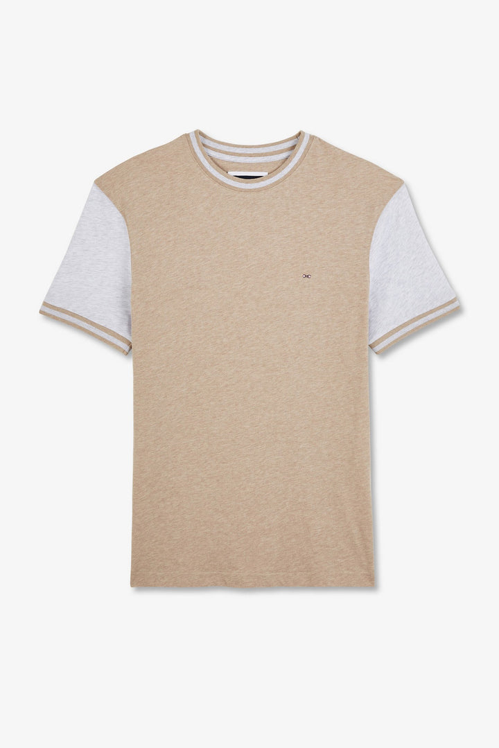 T-shirt manches courtes beige colorblock