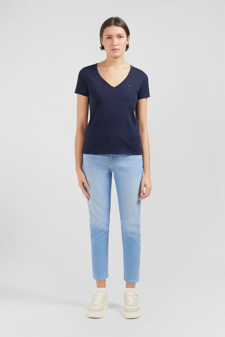 T-shirt manches courtes bleu marine en coton Pima