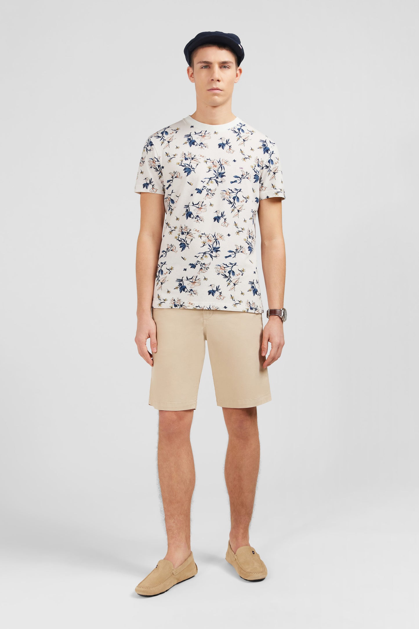 T-shirt manches courtes blanc imprimé feuilles