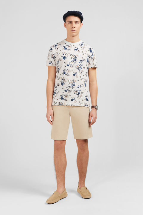 White short-sleeved T-shirt with leaf print - Image 1