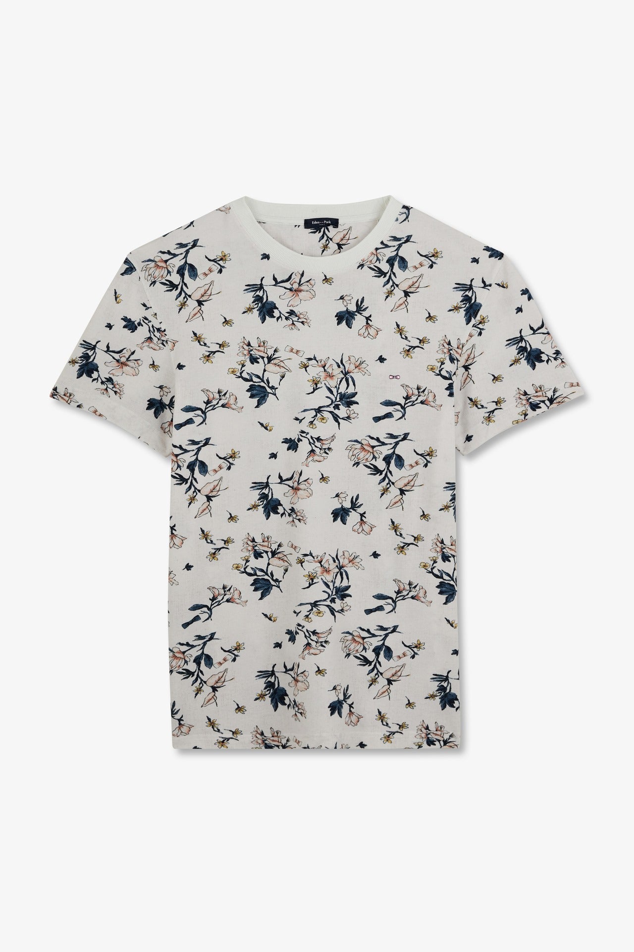 T-shirt manches courtes blanc imprimé feuilles