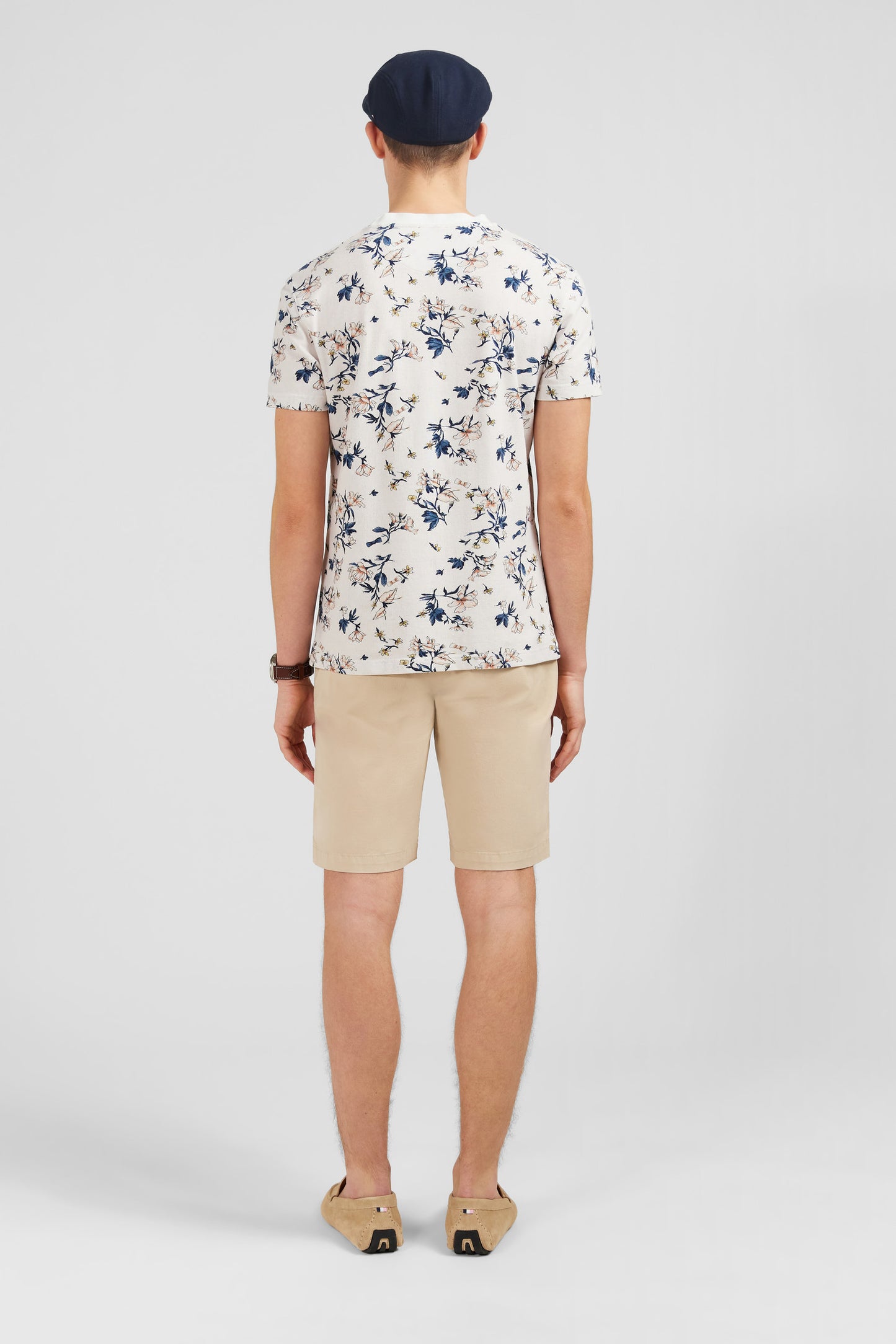 T-shirt manches courtes blanc imprimé feuilles