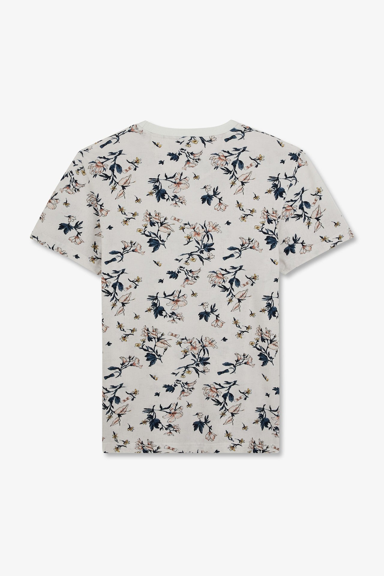 T-shirt manches courtes blanc imprimé feuilles