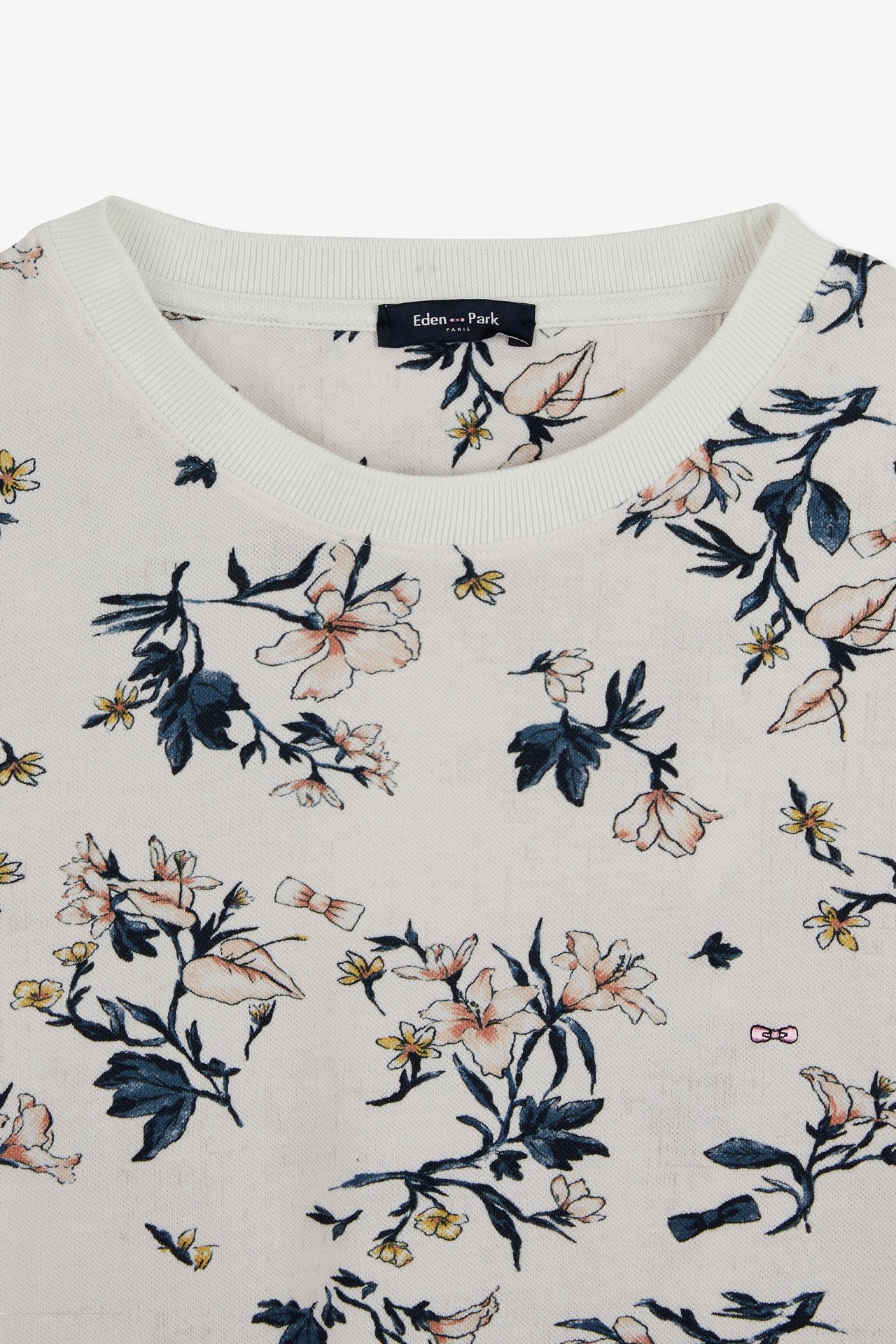 T-shirt manches courtes blanc imprimé feuilles