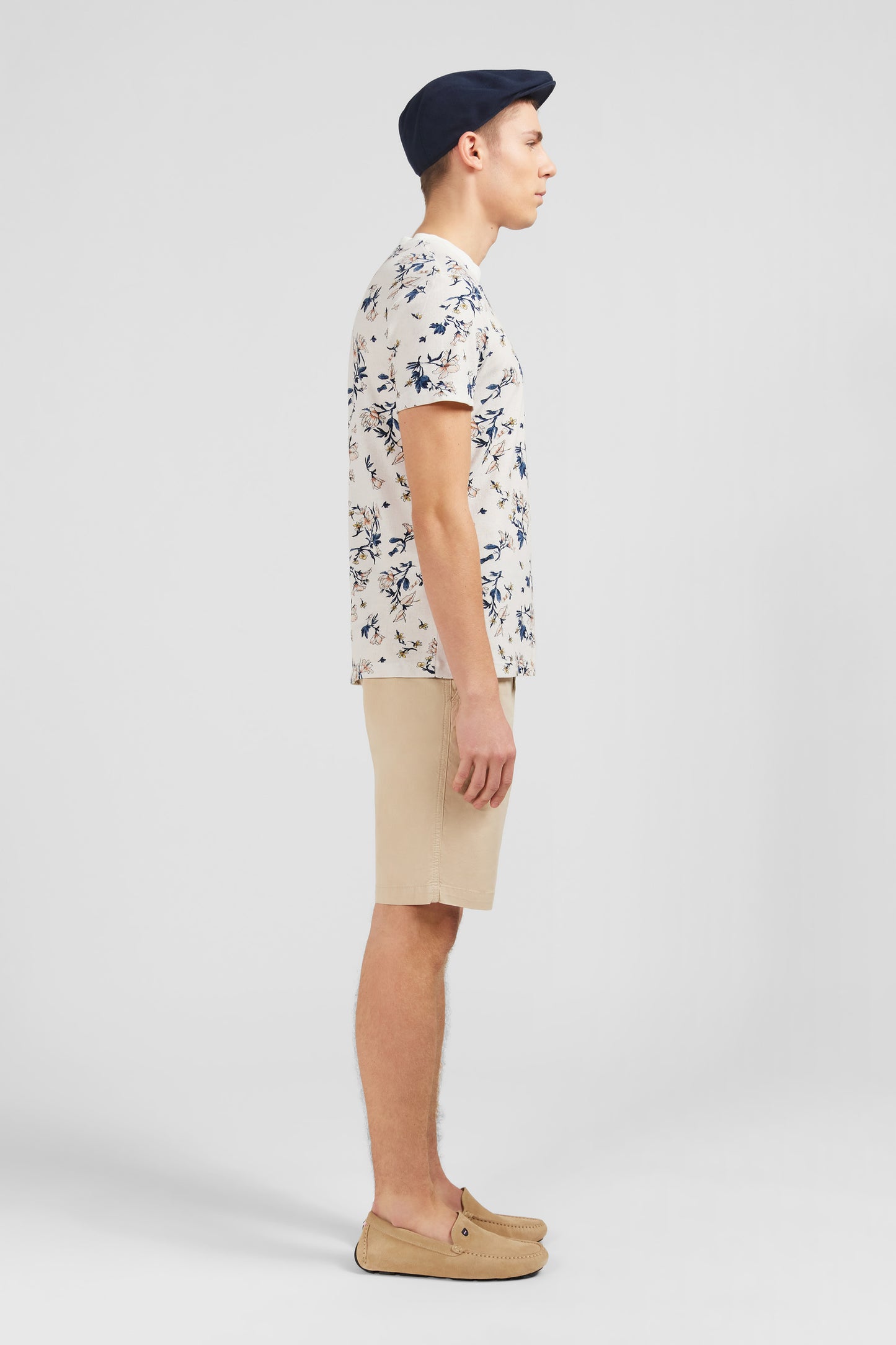 T-shirt manches courtes blanc imprimé feuilles