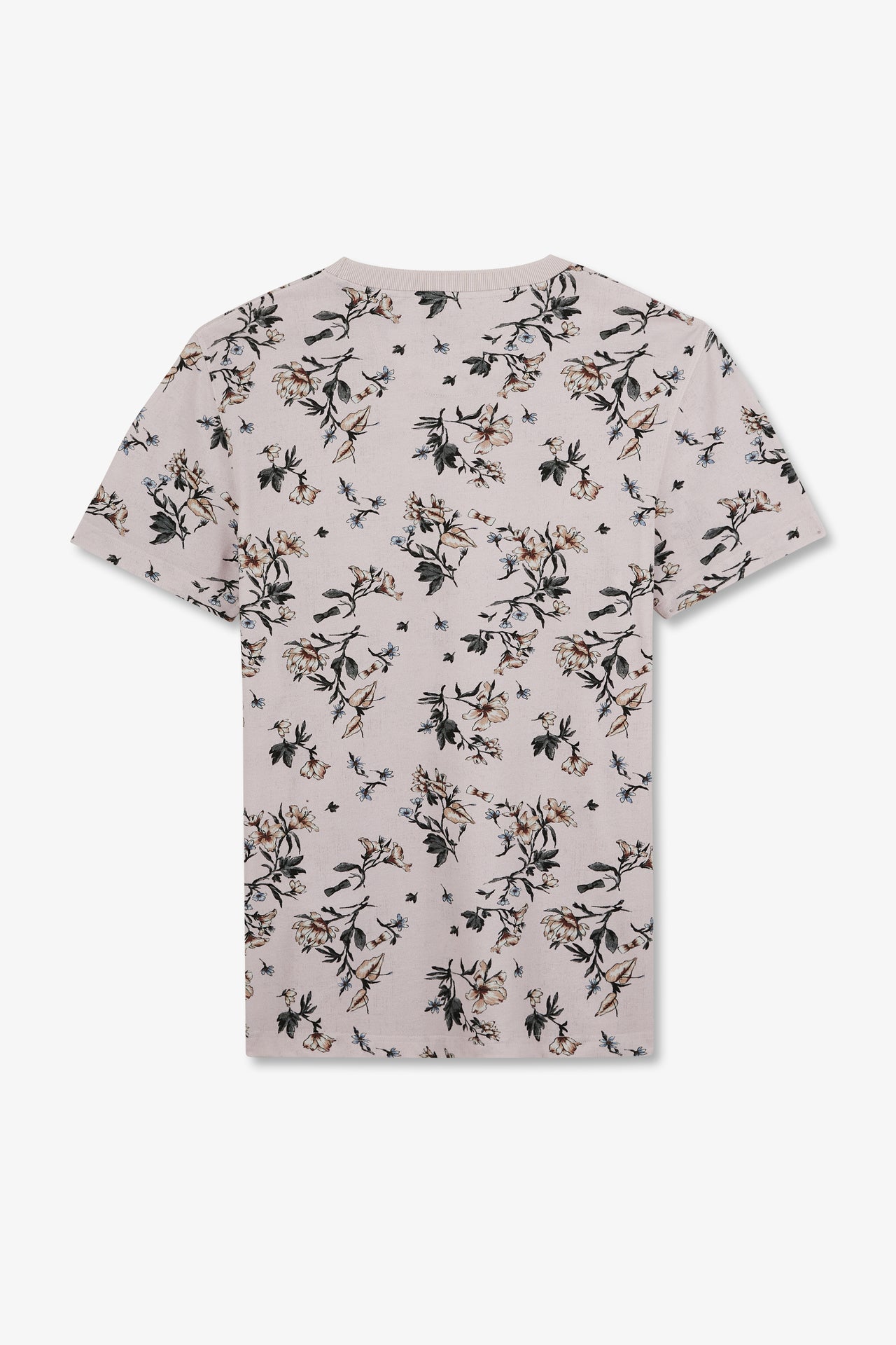 T-shirt manches courtes rose imprimé feuilles
