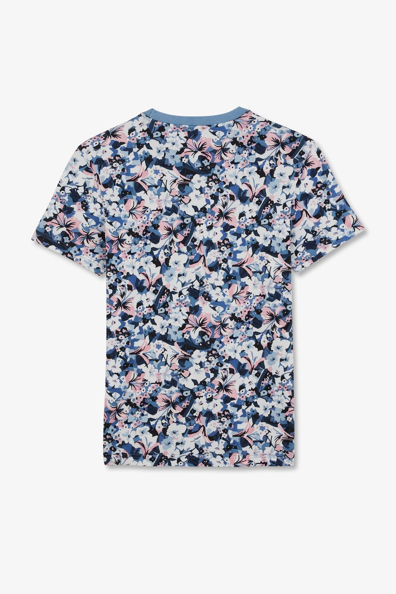 T-shirt bleu en coton piqué imprimé fleuri