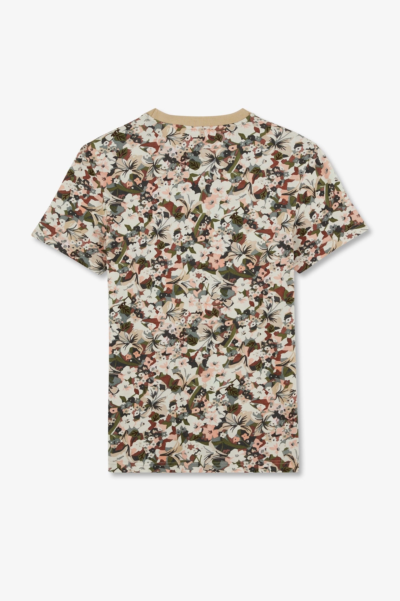 T-shirt écru en coton piqué imprimé fleuri