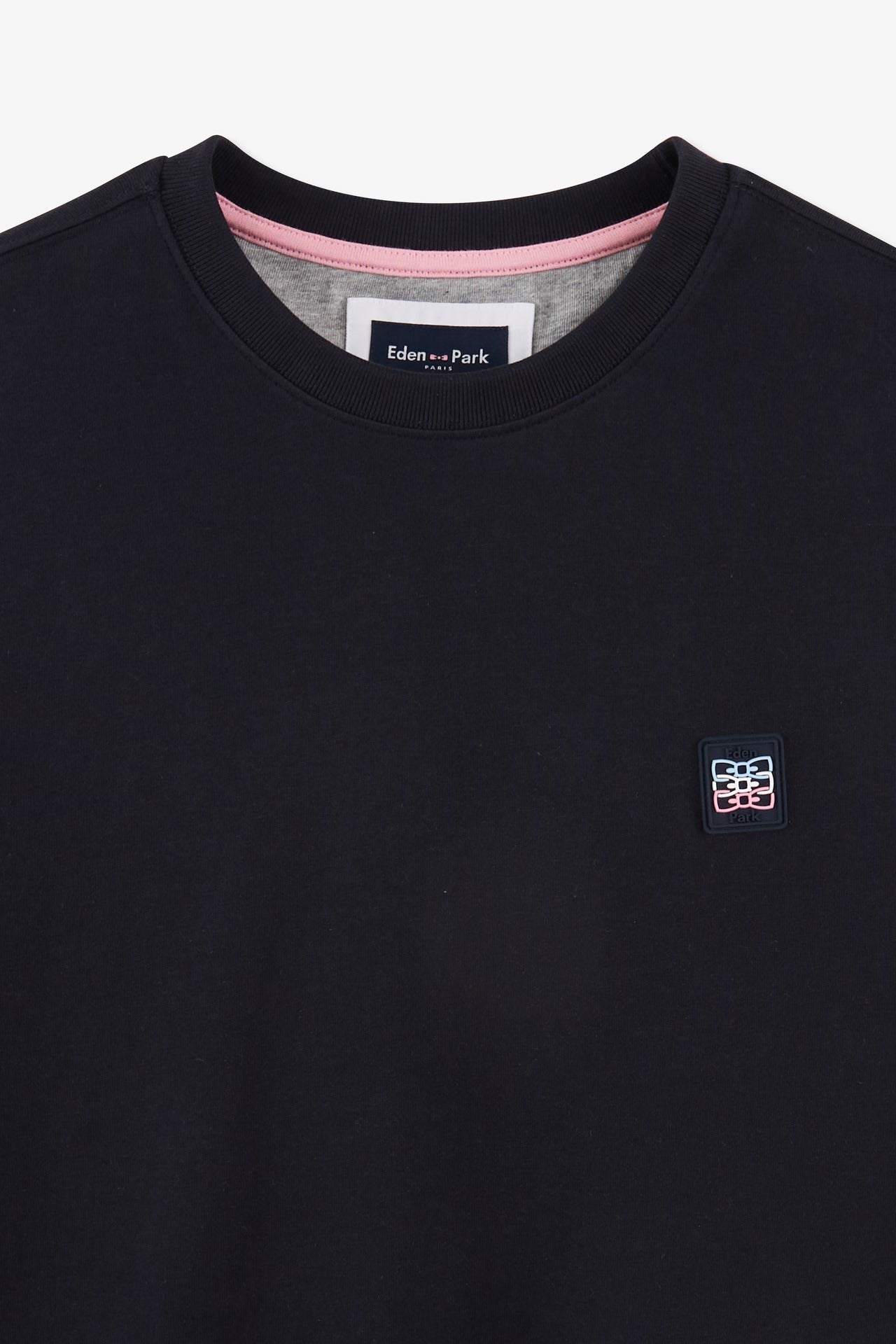 T-shirt manches courtes marine en coton détails emblème