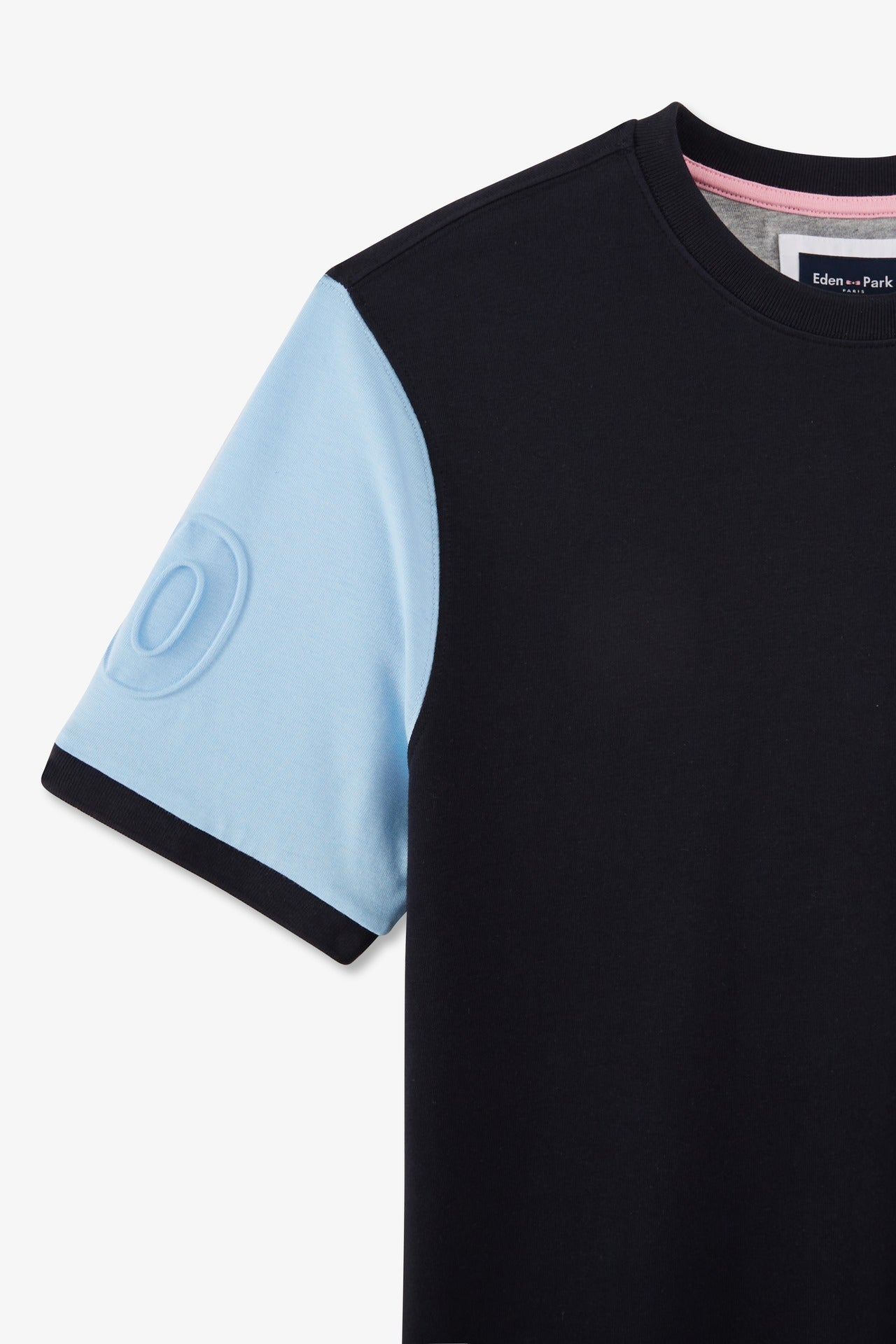 T-shirt manches courtes marine en coton détails emblème
