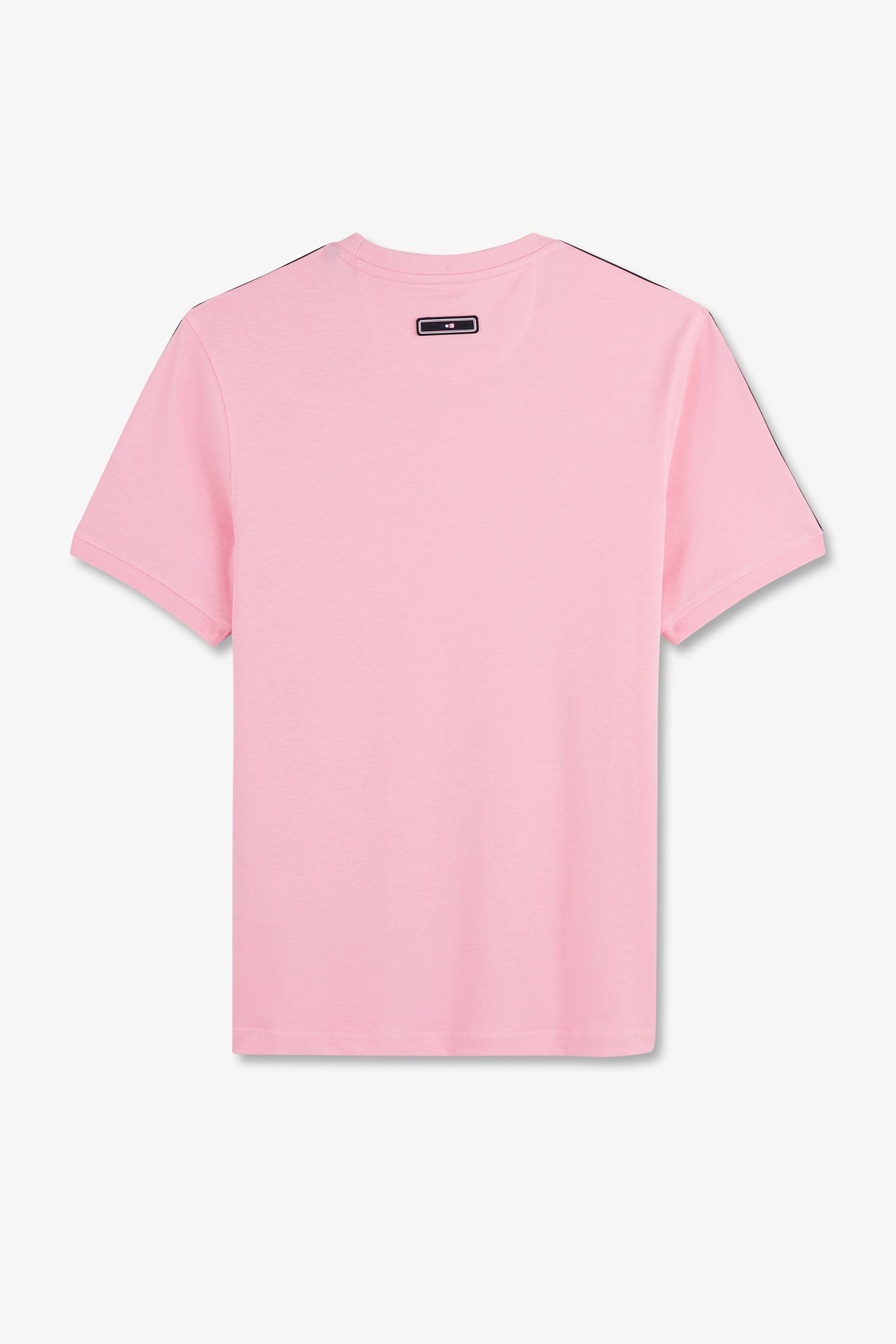 T-shirt manches courtes rose en coton galons épaules tricolores