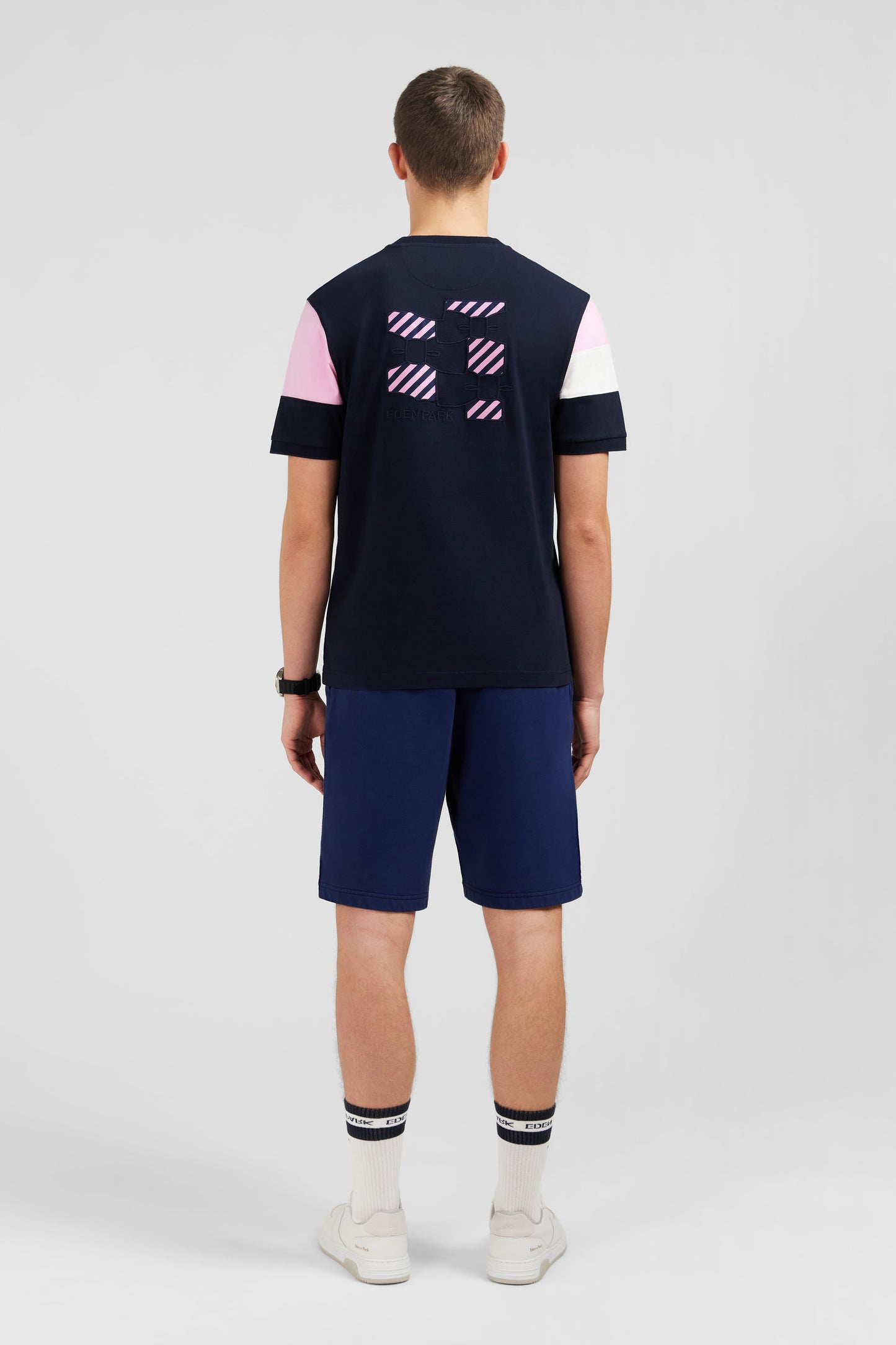 T-shirt manches courtes marine en coton emblème nœud papillon
