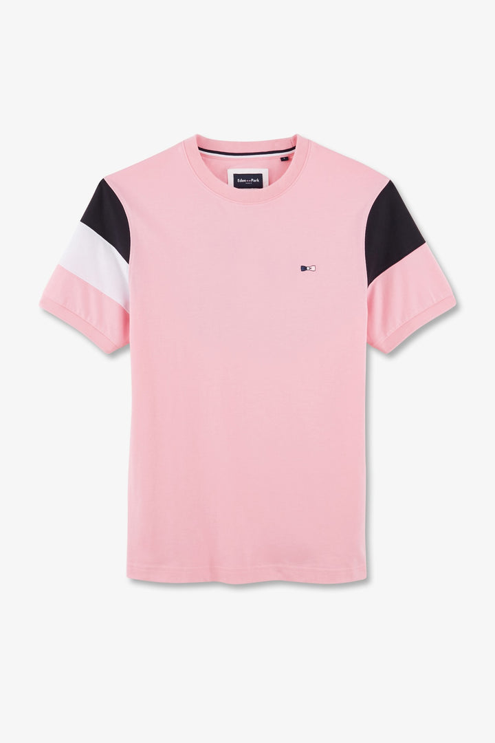 T-shirt manches courtes rose en coton emblème nœud papillon