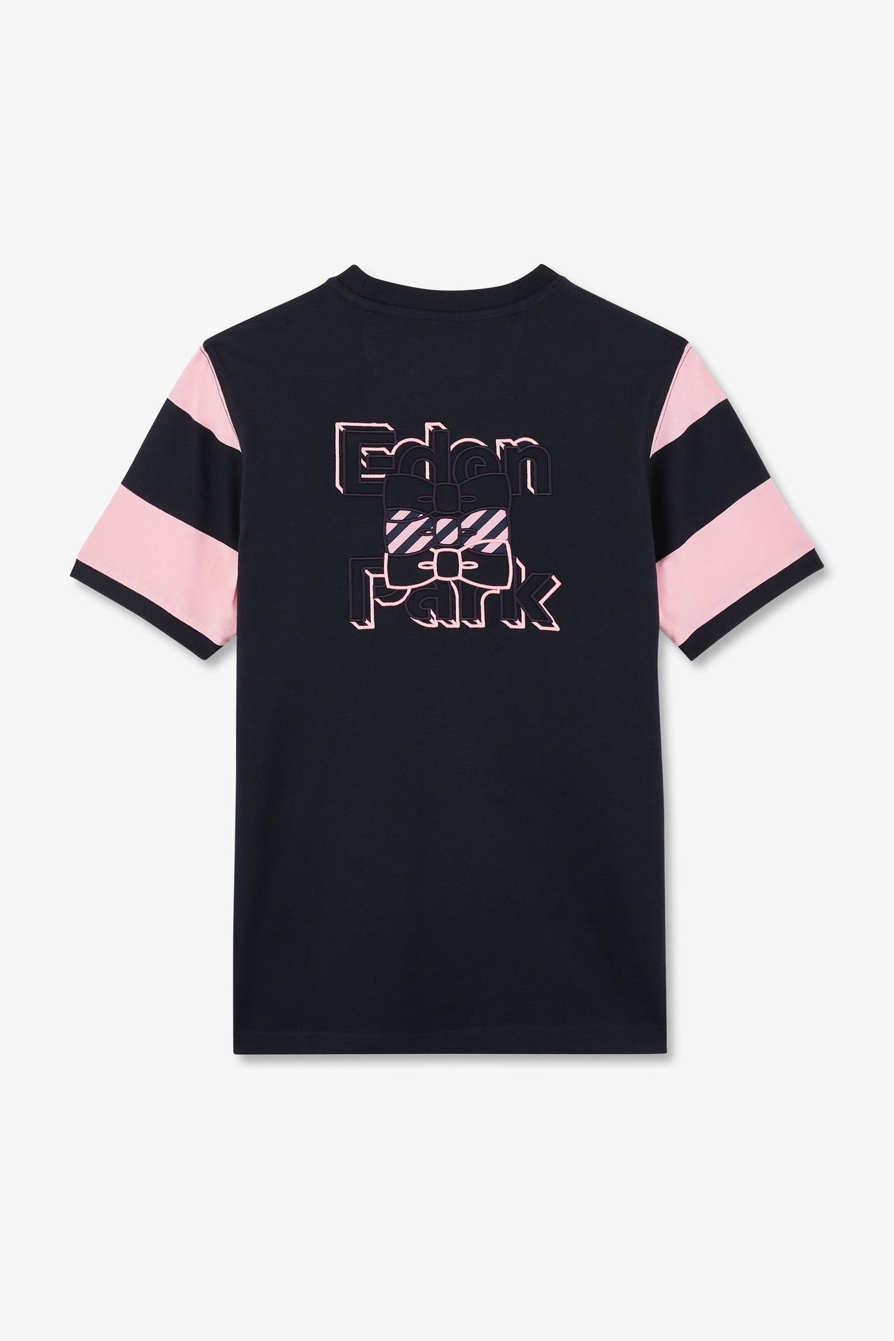 T-shirt manches courtes cerclé marine et rose en coton