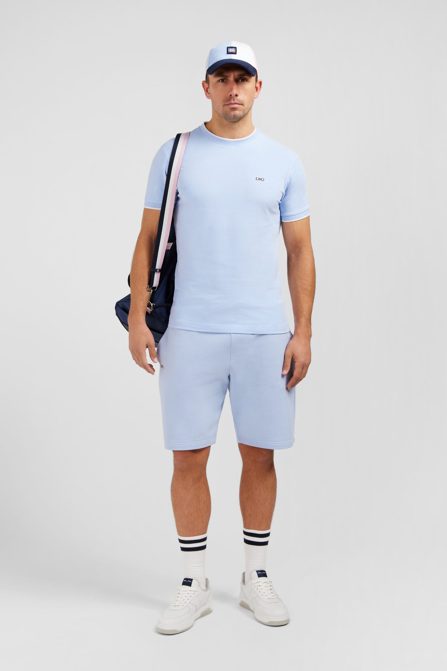 T-shirt manches courtes uni ciel en coton stretch