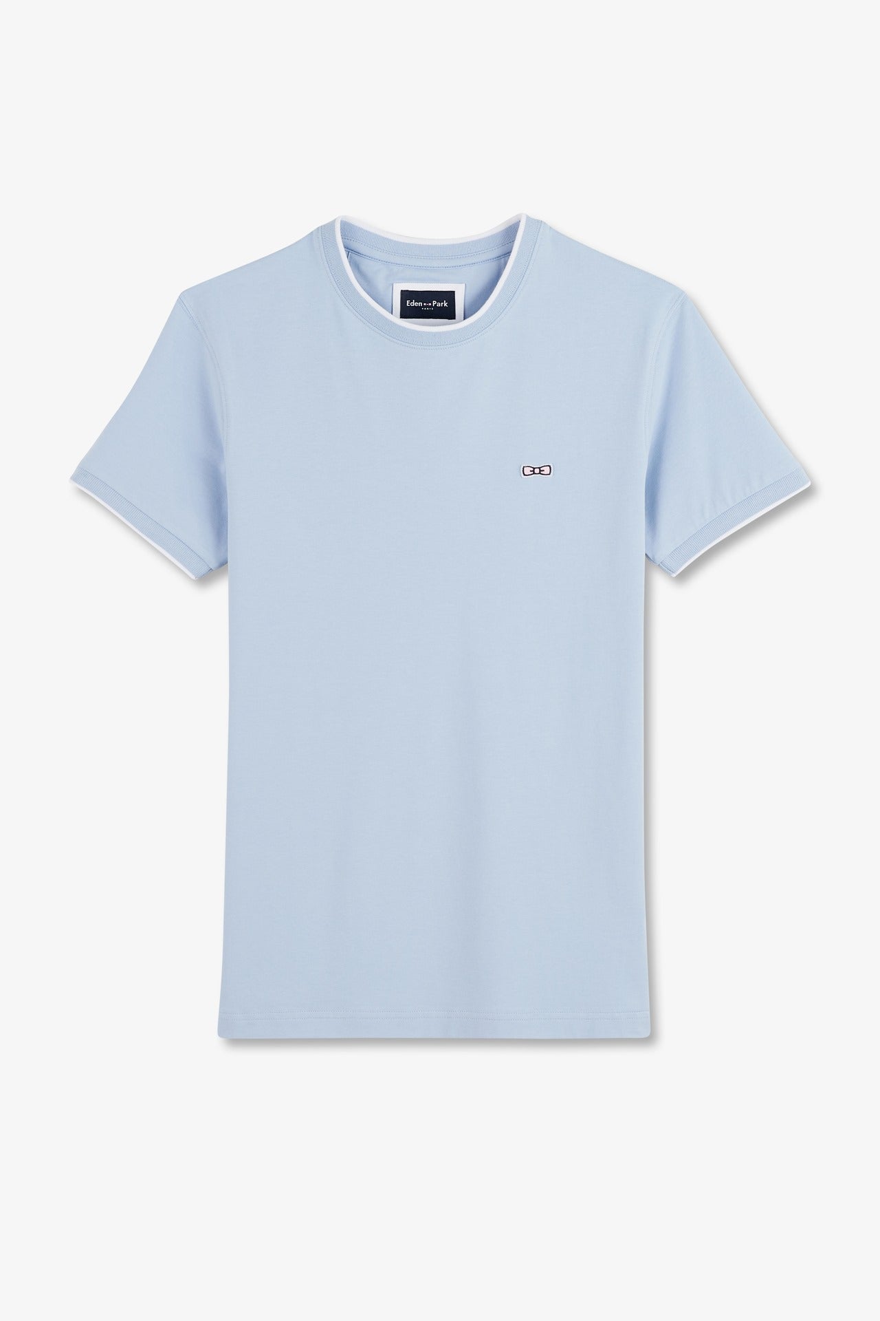T-shirt manches courtes uni ciel en coton stretch