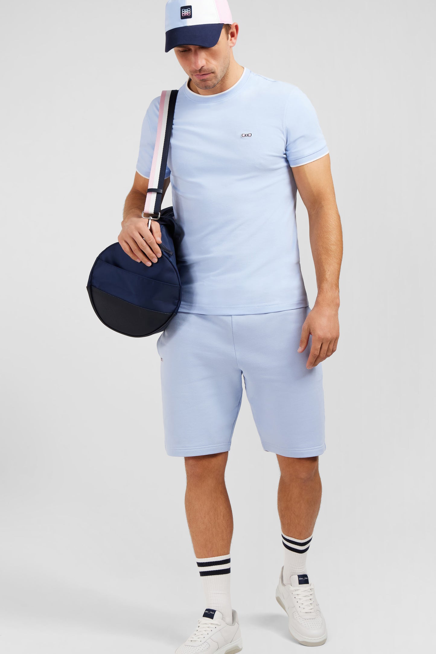 T-shirt manches courtes uni ciel en coton stretch