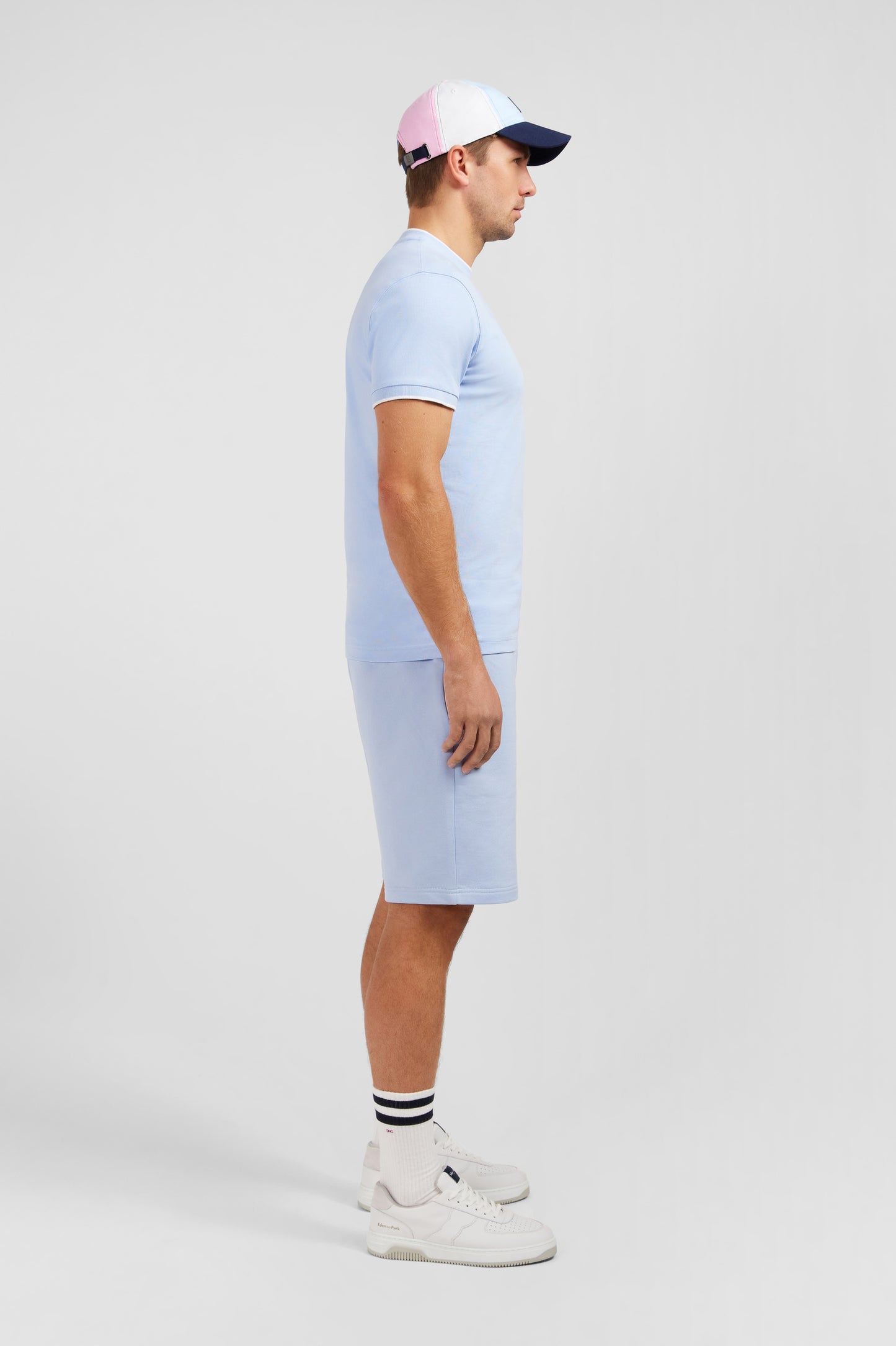 T-shirt manches courtes uni ciel en coton stretch
