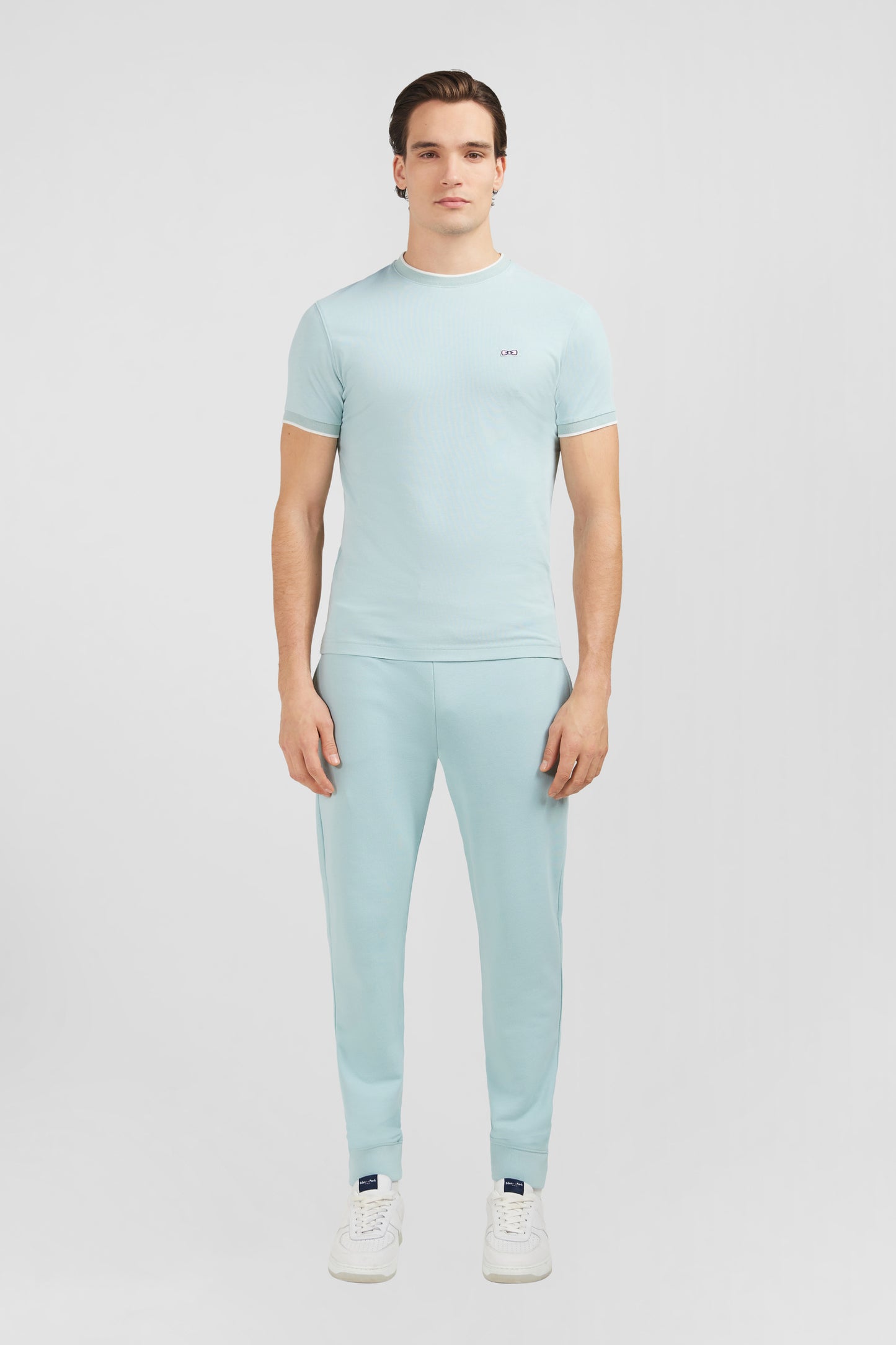T-shirt manches courtes uni vert en coton stretch