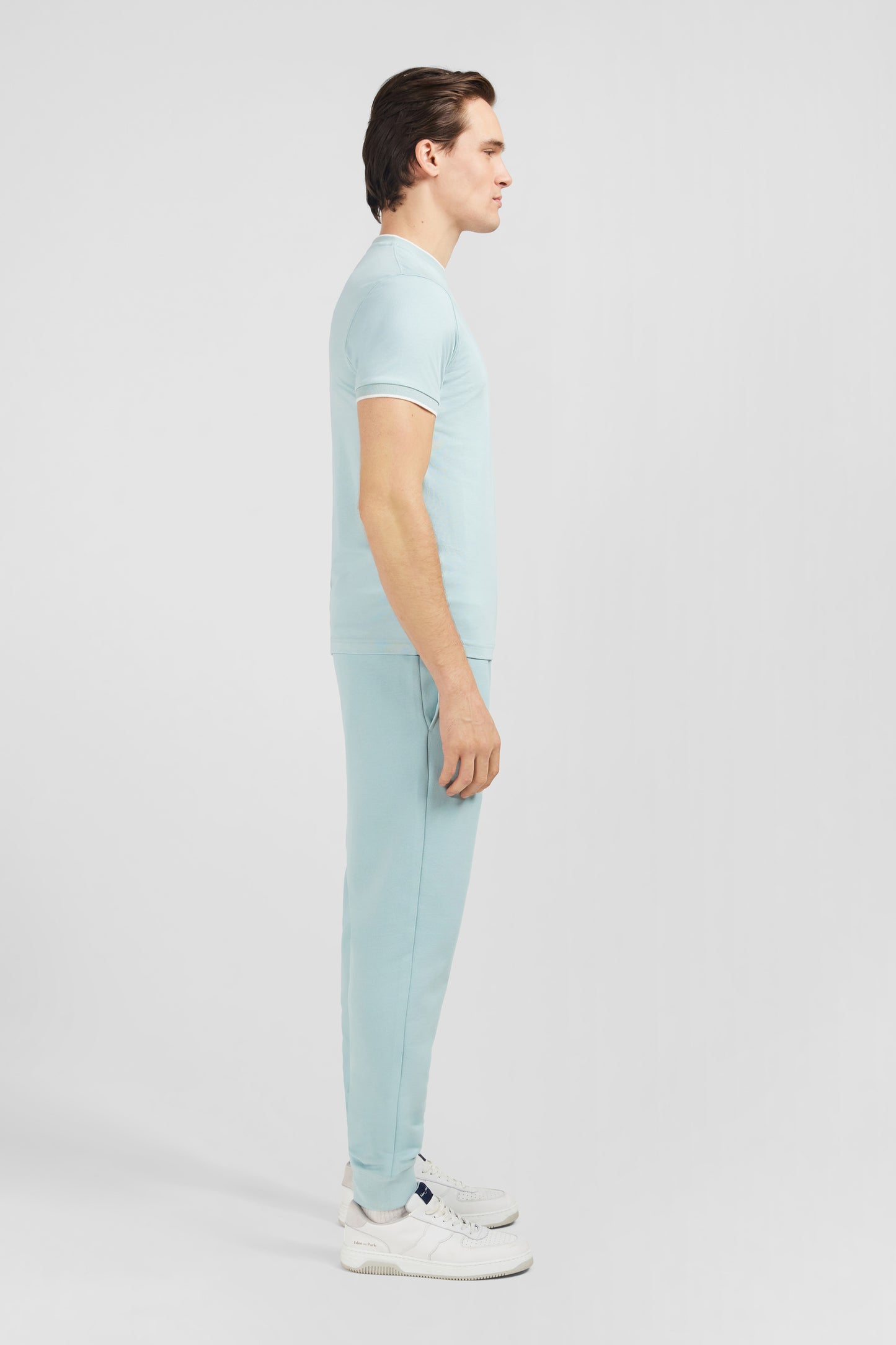 T-shirt manches courtes uni vert en coton stretch