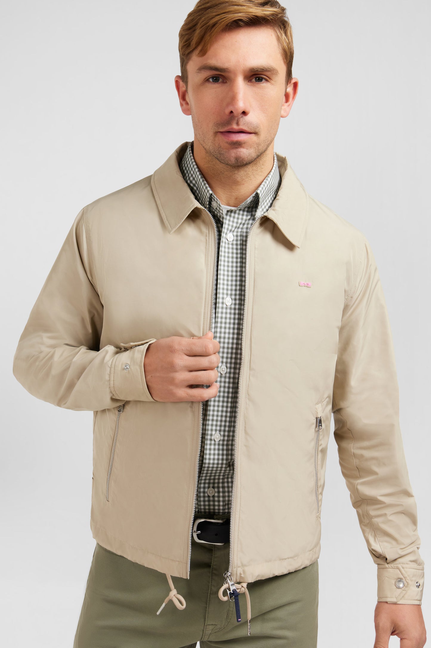 Blouson zippé à col classique beige