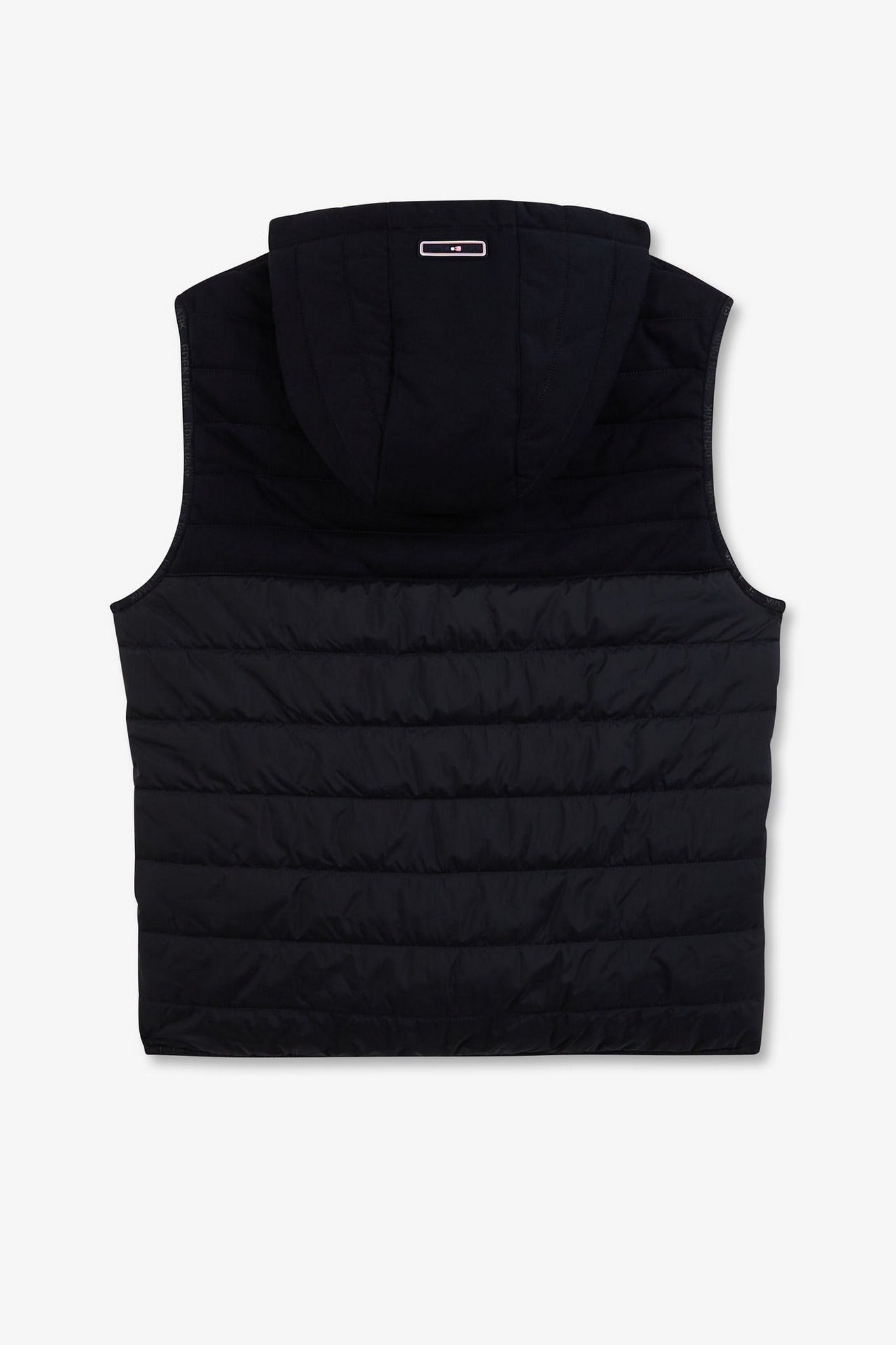Navy blue sleeveless hooded puffa jacket
