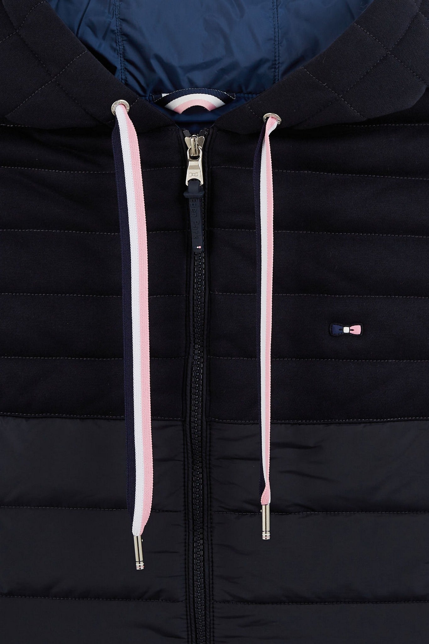 Navy blue sleeveless hooded puffa jacket