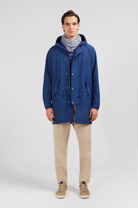 Parka à capuche en toile de coton mélangé bleu - Image 1