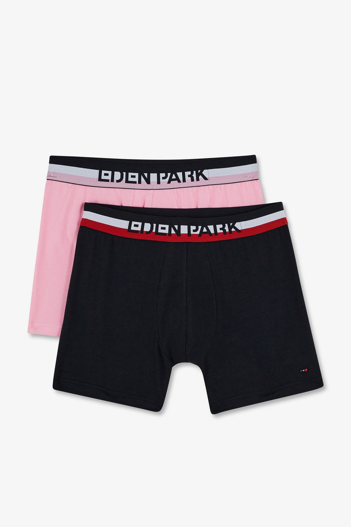 Pack de 2 boxers rose et bleu uni ceinture contrastante