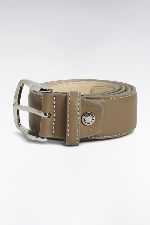 Ceinture en cuir lisse beige surpiqûres blanches - Image 1