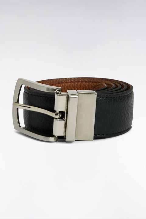 Ceinture en cuir lisse réversible noir et marron - Image 1