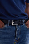 Ceinture en cuir lisse marine à double passants