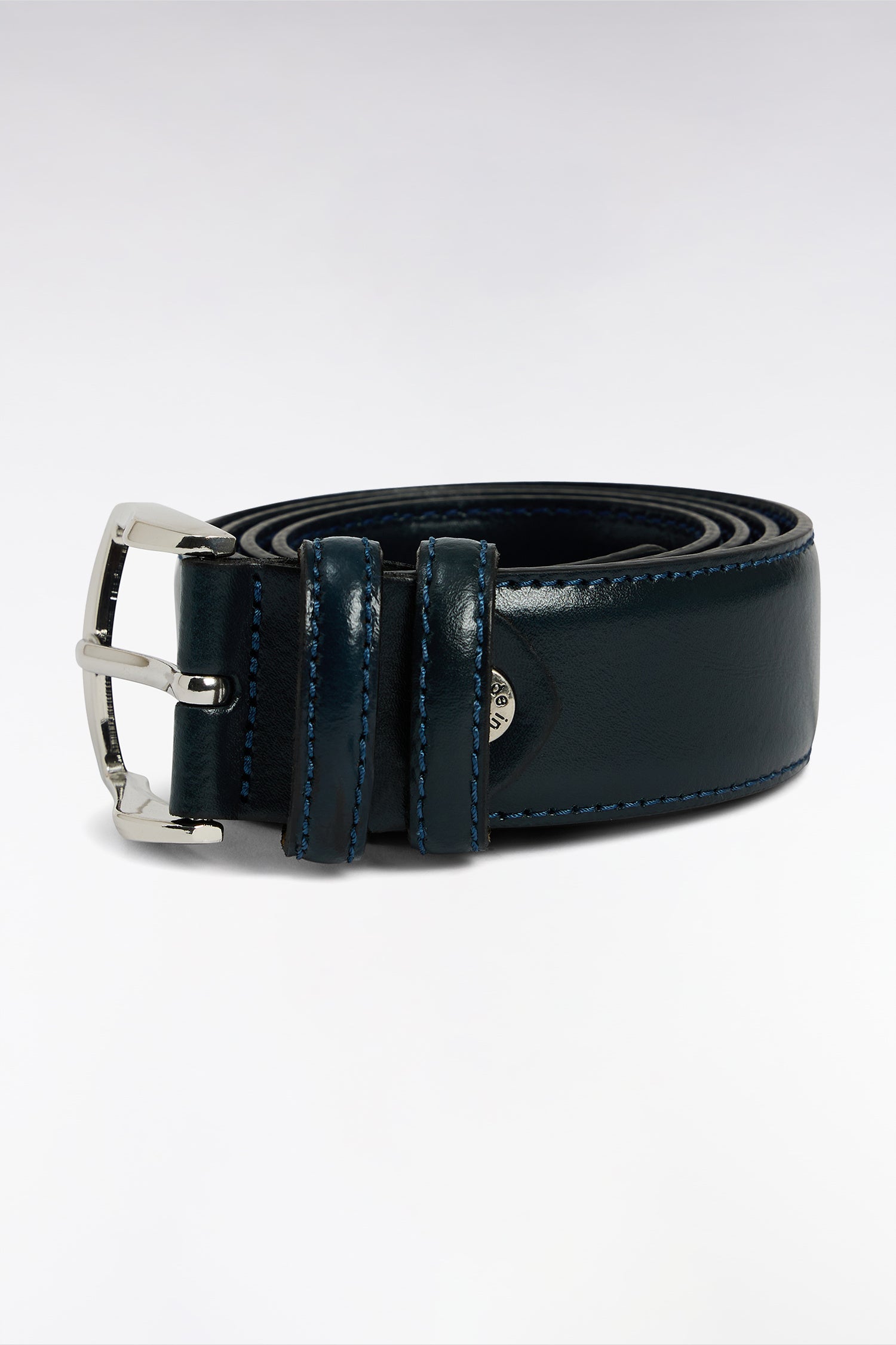 Ceinture en cuir lisse marine à double passants