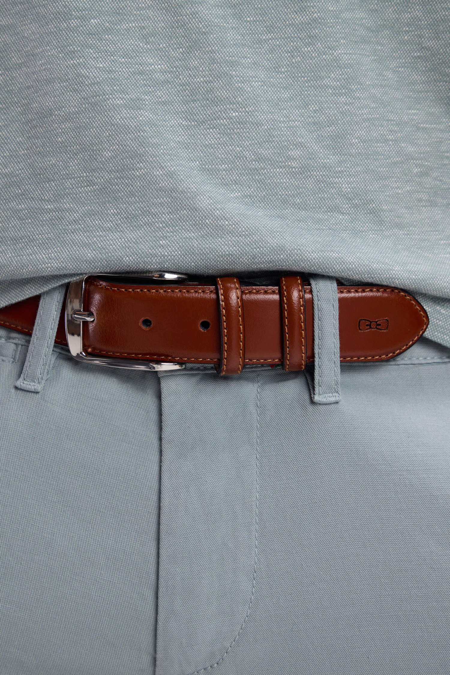 Ceinture en cuir lisse marron à double passants
