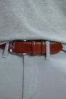 Ceinture en cuir lisse marron à double passants