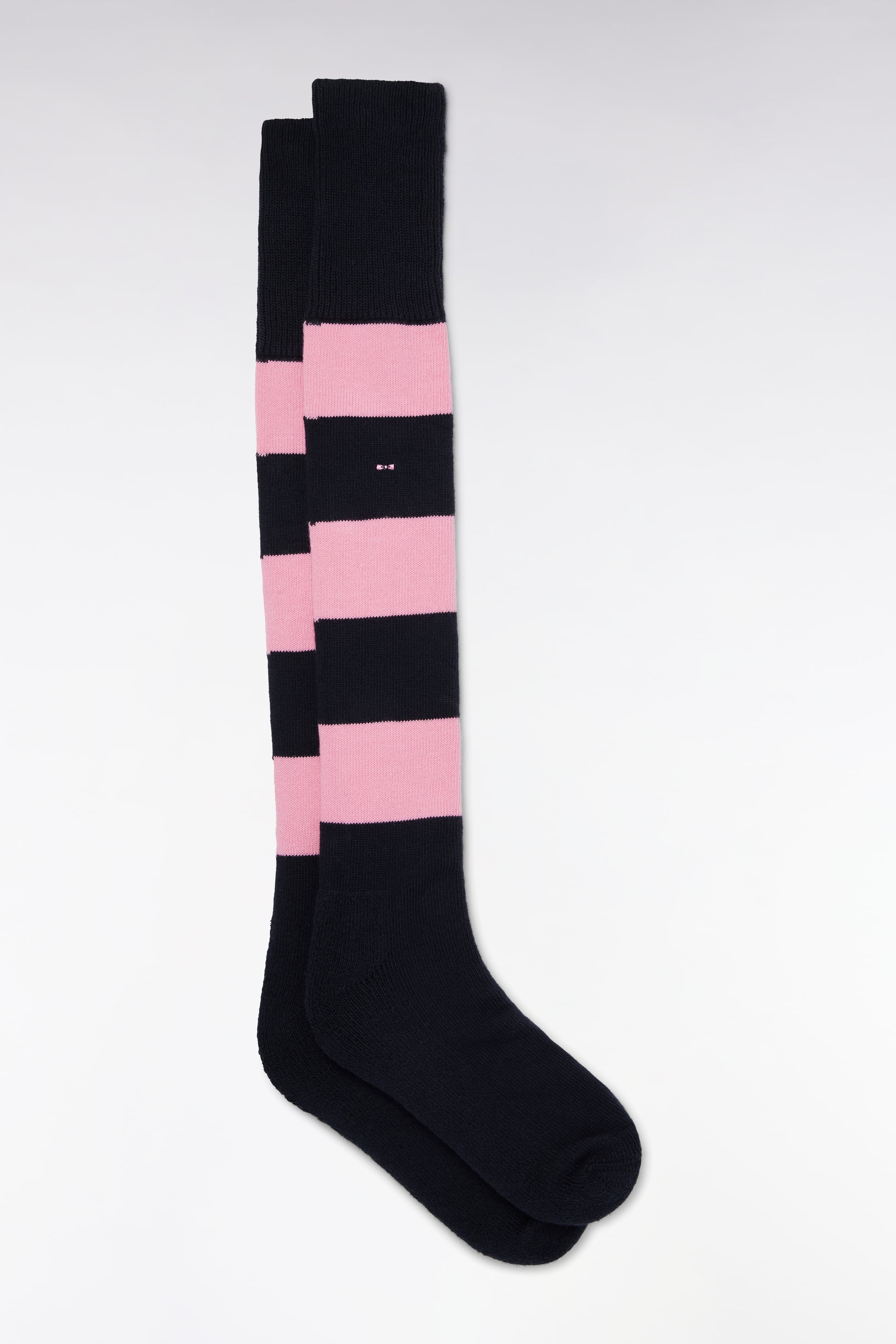 Chaussettes de rugby montantes cerclées roses et marine