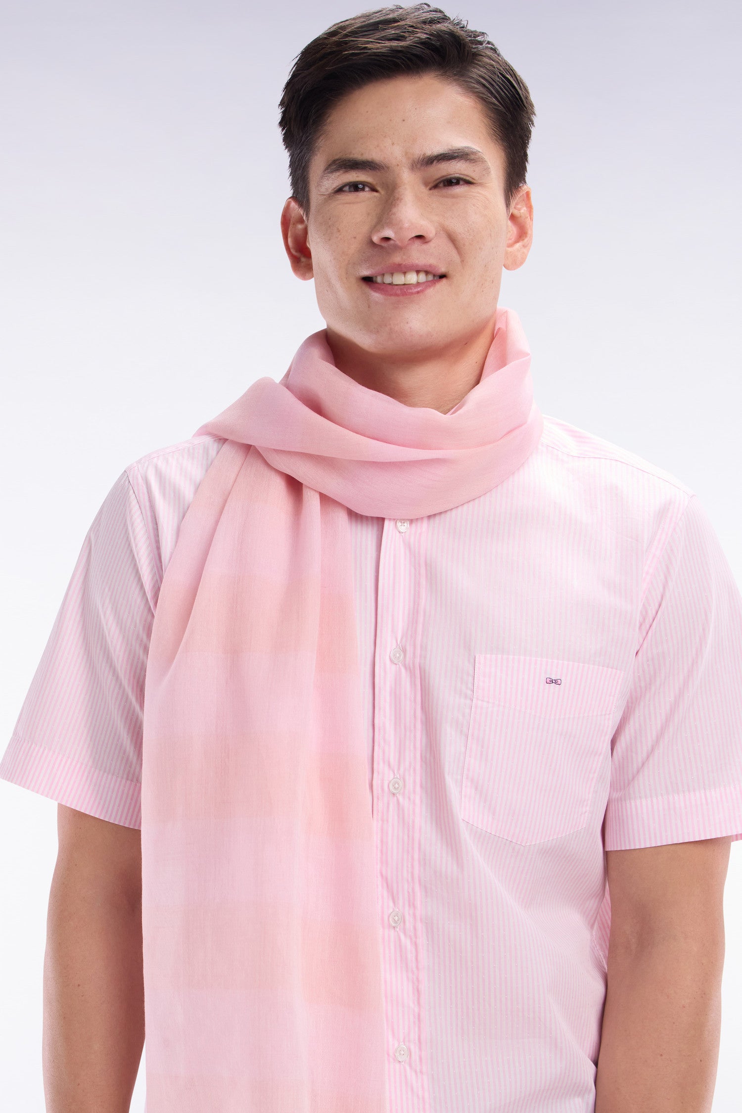 Chèche rayé en coton mélangé rose