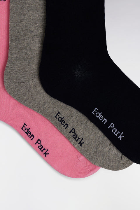 Pack of 3 pairs of pink and navy grey socks in stretch cotton blend - Image 2