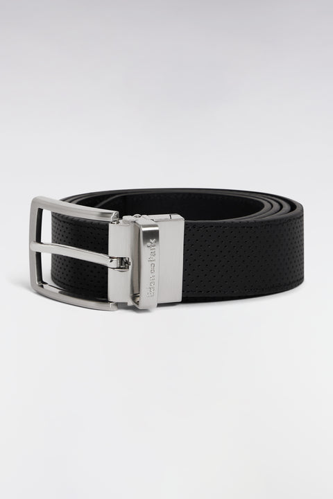 Coffret ceinture en cuir noire et deux boucles en métal argenté - Image 1