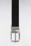 Coffret ceinture en cuir noire et deux boucles en métal argenté
