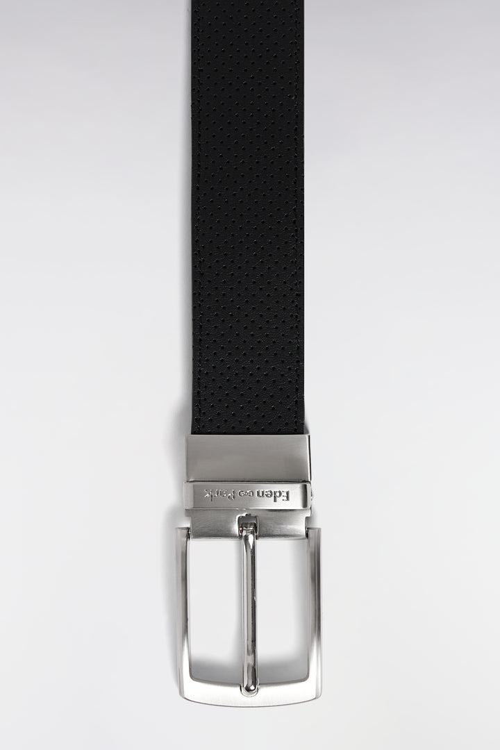 Coffret ceinture en cuir noire et deux boucles en métal argenté