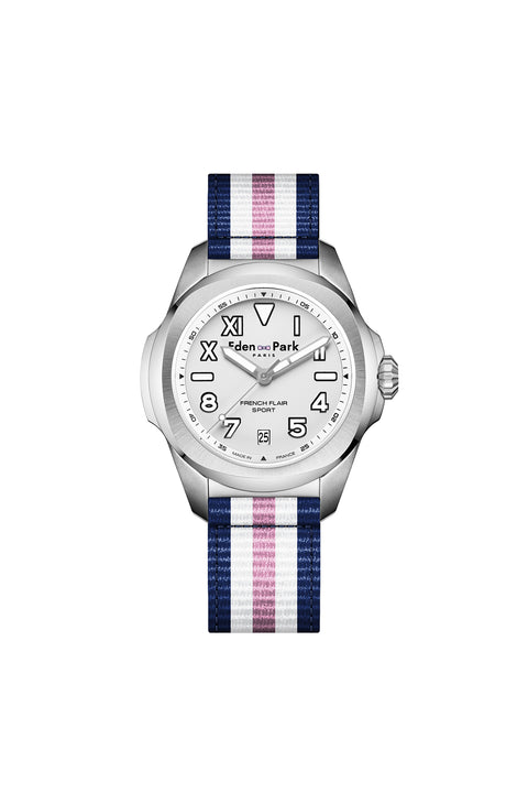 Montre à quartz fond blanc bracelet NATO rayé - Image 1