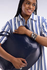 Navy leather tote bag with double handles