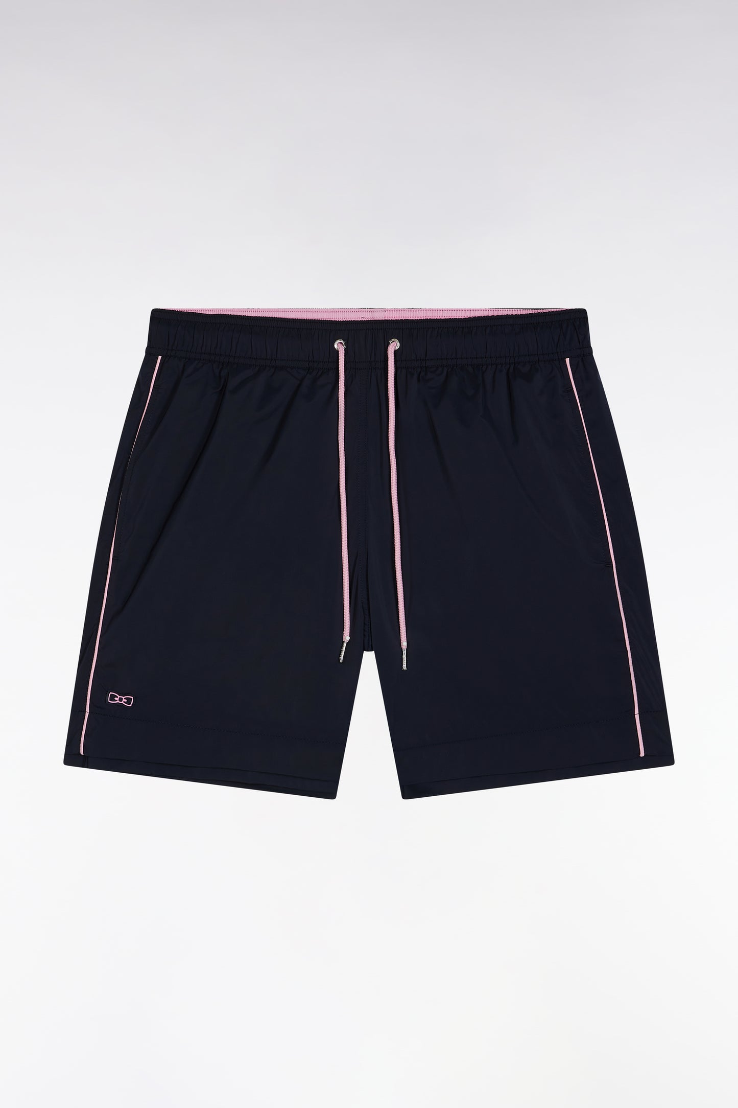 Navy swimsuit with pink piping