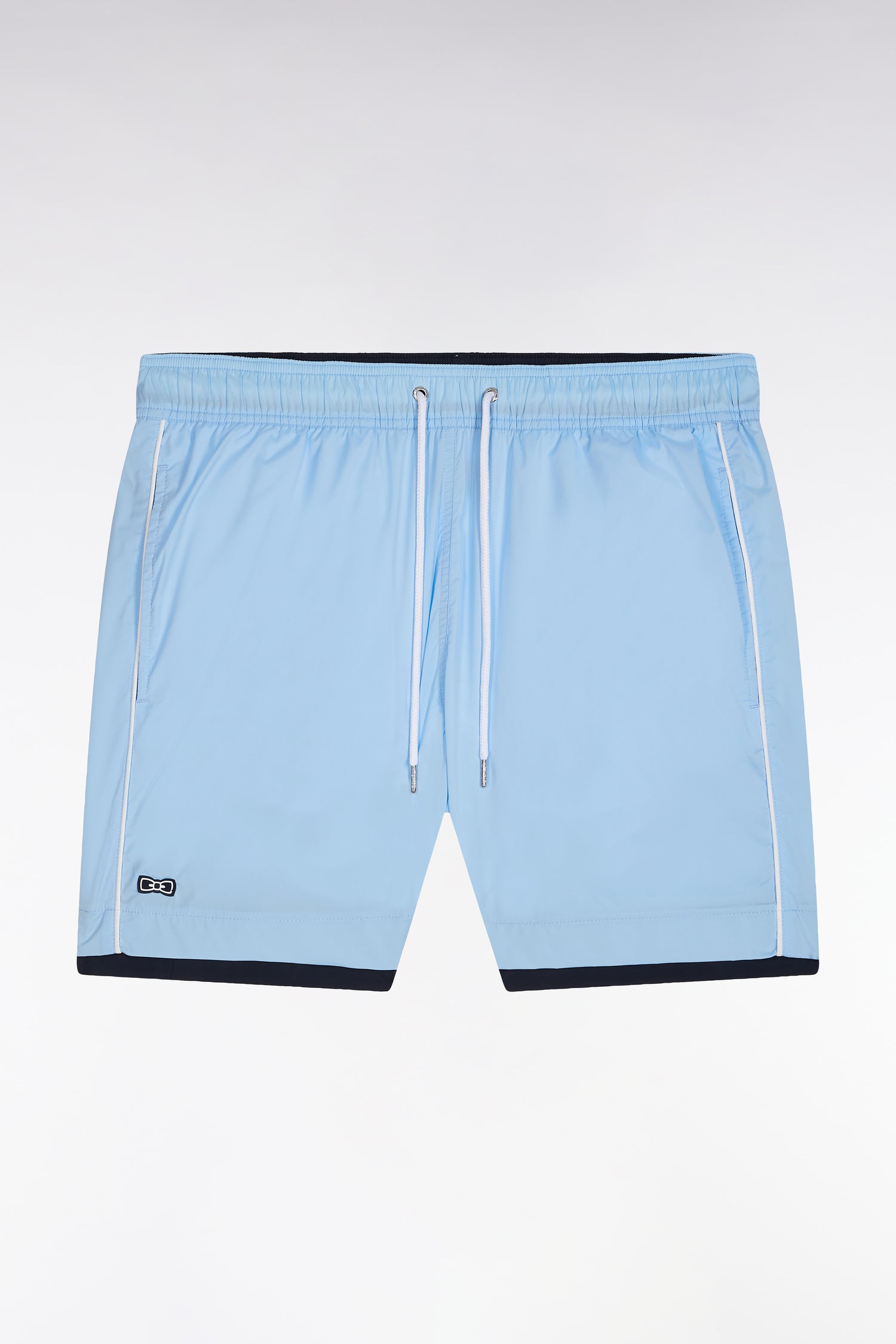 Maillot de bain ciel à passepoil blanc