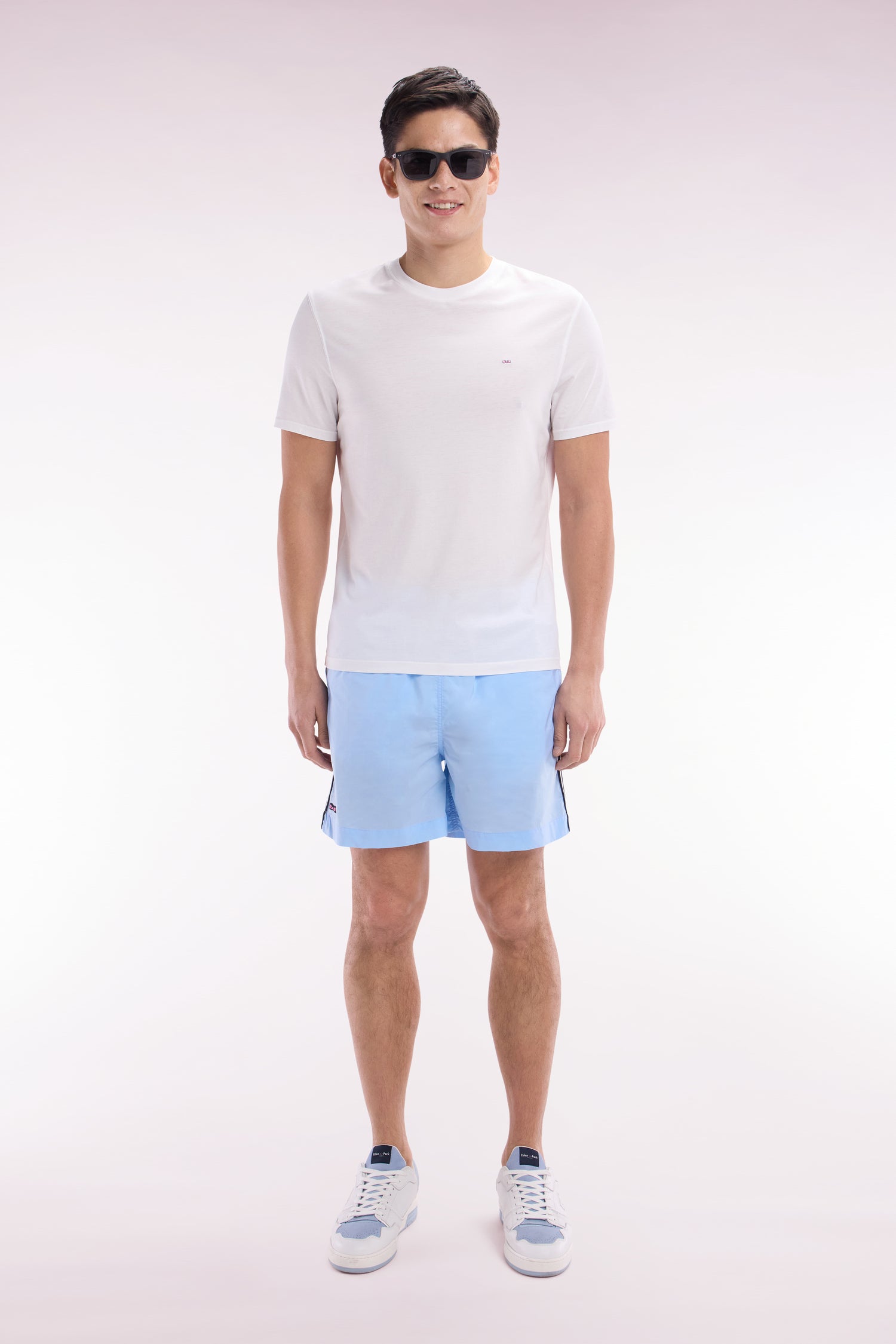 Maillot de bain ciel à détails tricolores