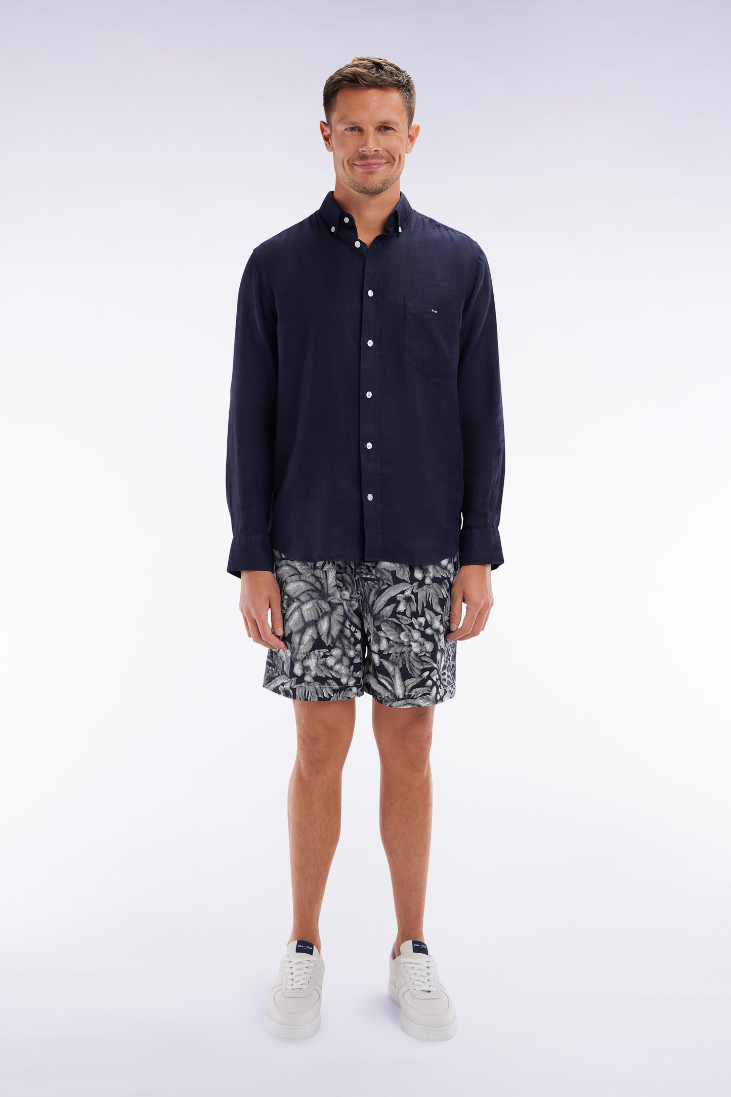 White jungle print navy swimsuit