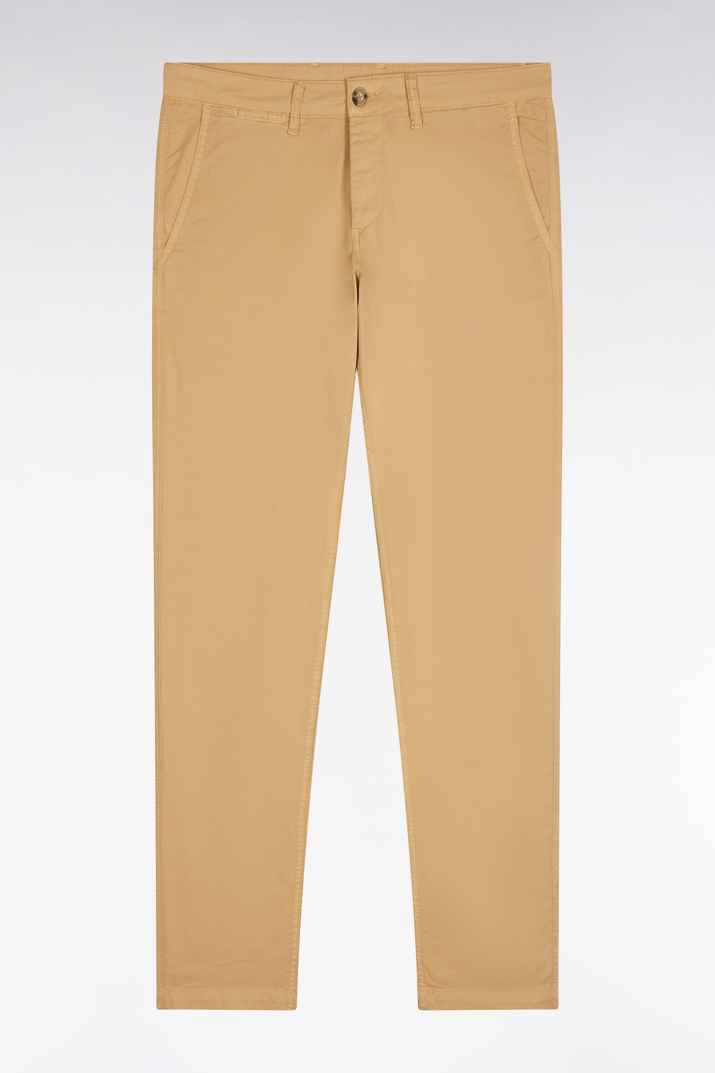Camel straight-cut stretch cotton pleat-free chinos
